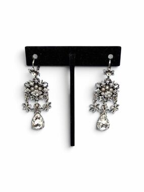 Kirk’s Folly Snowflake Dangle Earrings – Crystal Drop, Silver Tone, 2” | Signed